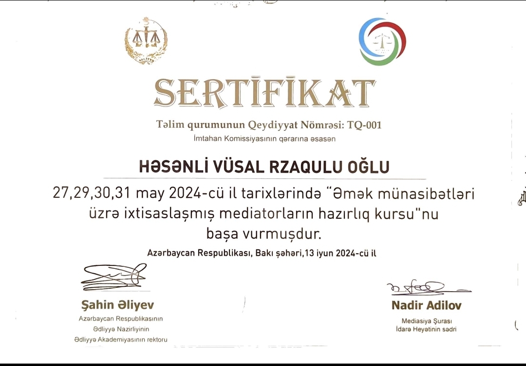 Əmək Münasibətləri üzrə İxtisaslaşmış Mediatorların Hazırlıq kursu